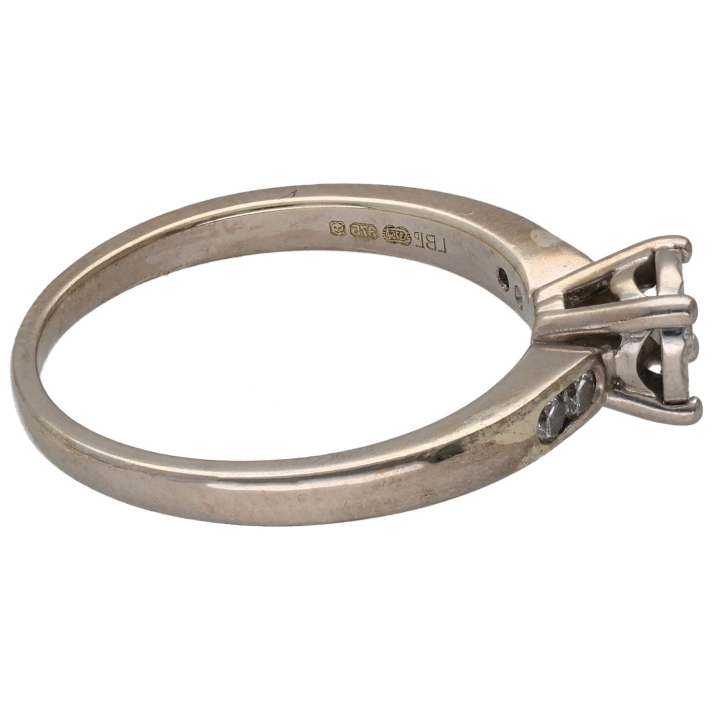 9ct White Gold 0.15ct Diamond Solitaire Ring With Accent Stones Size M