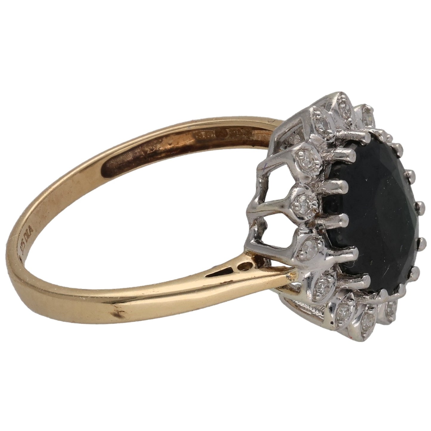 9ct Gold Sapphire & 0.07ct Diamond Dress/Cocktail Ring Size M