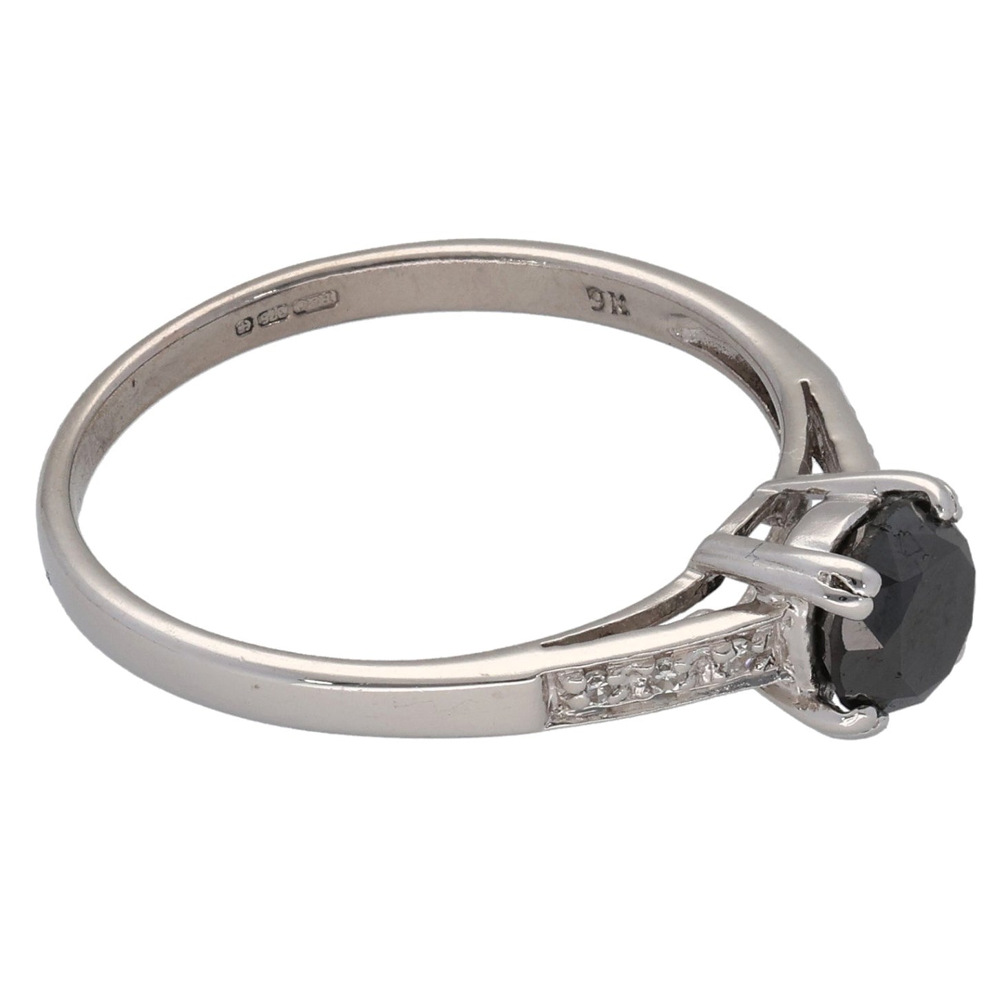 9ct White Gold 0.83ct Diamond Solitaire Ring With Accent Stones Size N