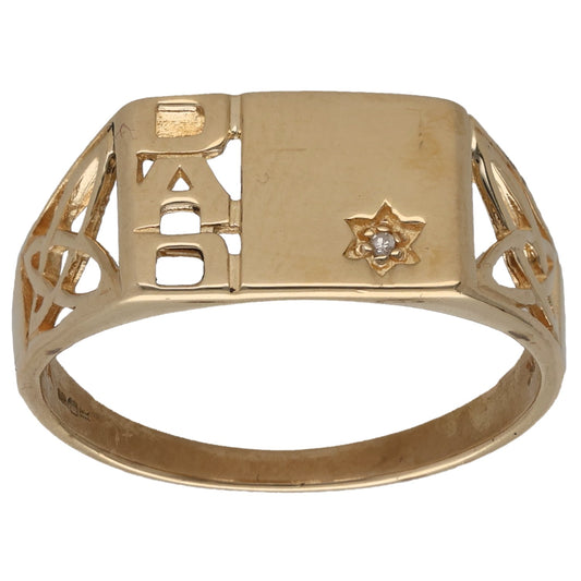 9ct Gold 0.005ct Diamond Single Stone Dad Ring Size S
