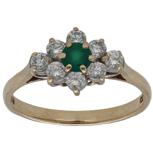 9ct Gold Green Agate & Cubic Zirconia Dress/Cocktail Ring Size O