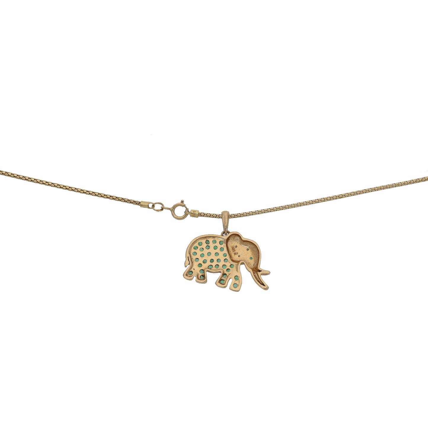 14ct Gold Emerald & 0.03ct Diamond Elephant Pendant With Chain