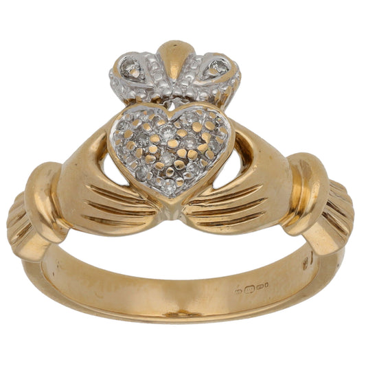 9ct Gold 0.15ct Diamond Claddagh Ring Size N