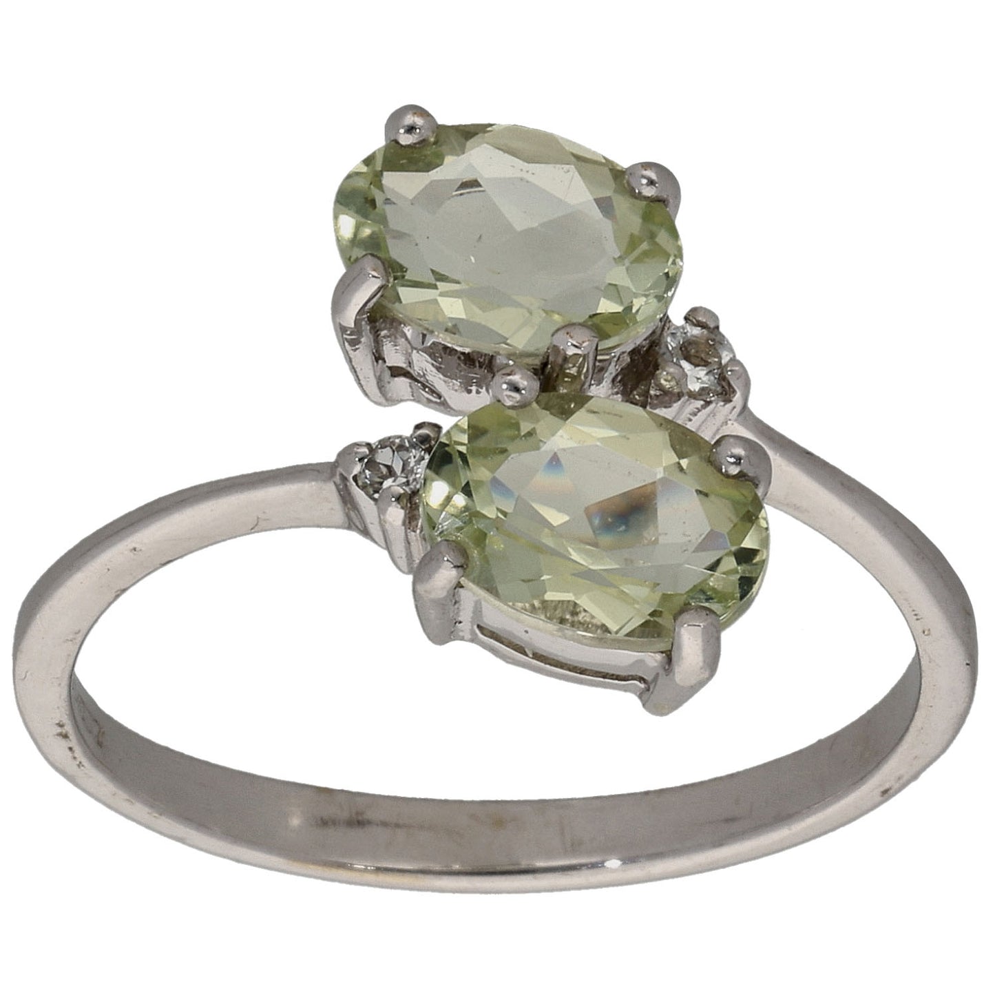 9ct White Gold Green Quartz & Imitation Gems Dress/Cocktail Ring Size N