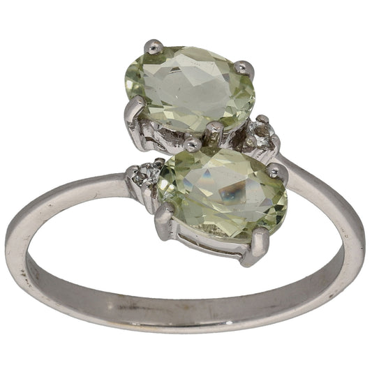 9ct White Gold Green Quartz & Imitation Gems Dress/Cocktail Ring Size N