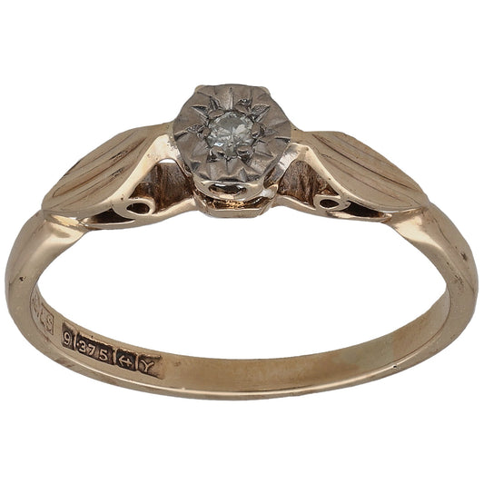9ct Gold 0.03ct Diamond Solitaire Ring Size L