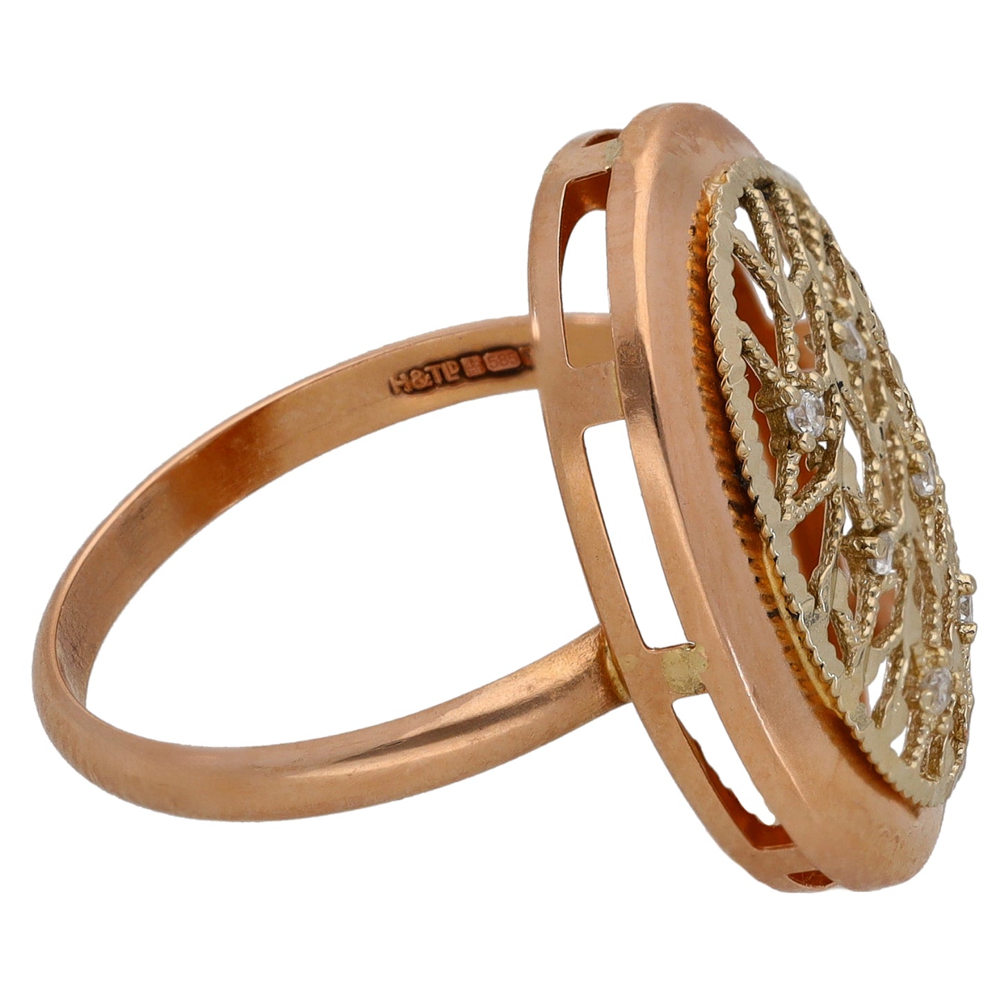 14ct Rose Gold Cubic Zirconia Dress/Cocktail Ring Size K