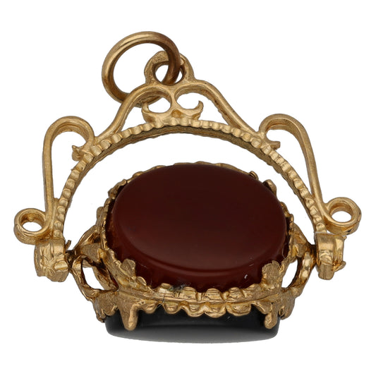 9ct Gold Onyx, Bloodstone & Carnelian Fob Pendant