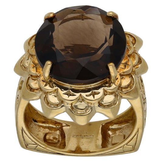 9ct Gold Smoky Quartz Single Stone Dress/Cocktail Ring Size N