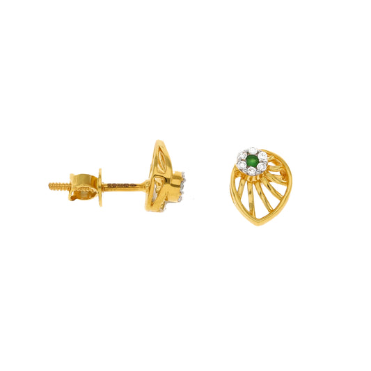 New 22ct Gold Green Stone Fancy Stud Earrings
