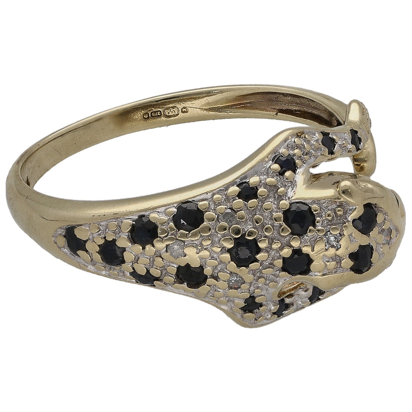 9ct Gold Sapphire & 0.025ct Diamond Panther Ring Size N