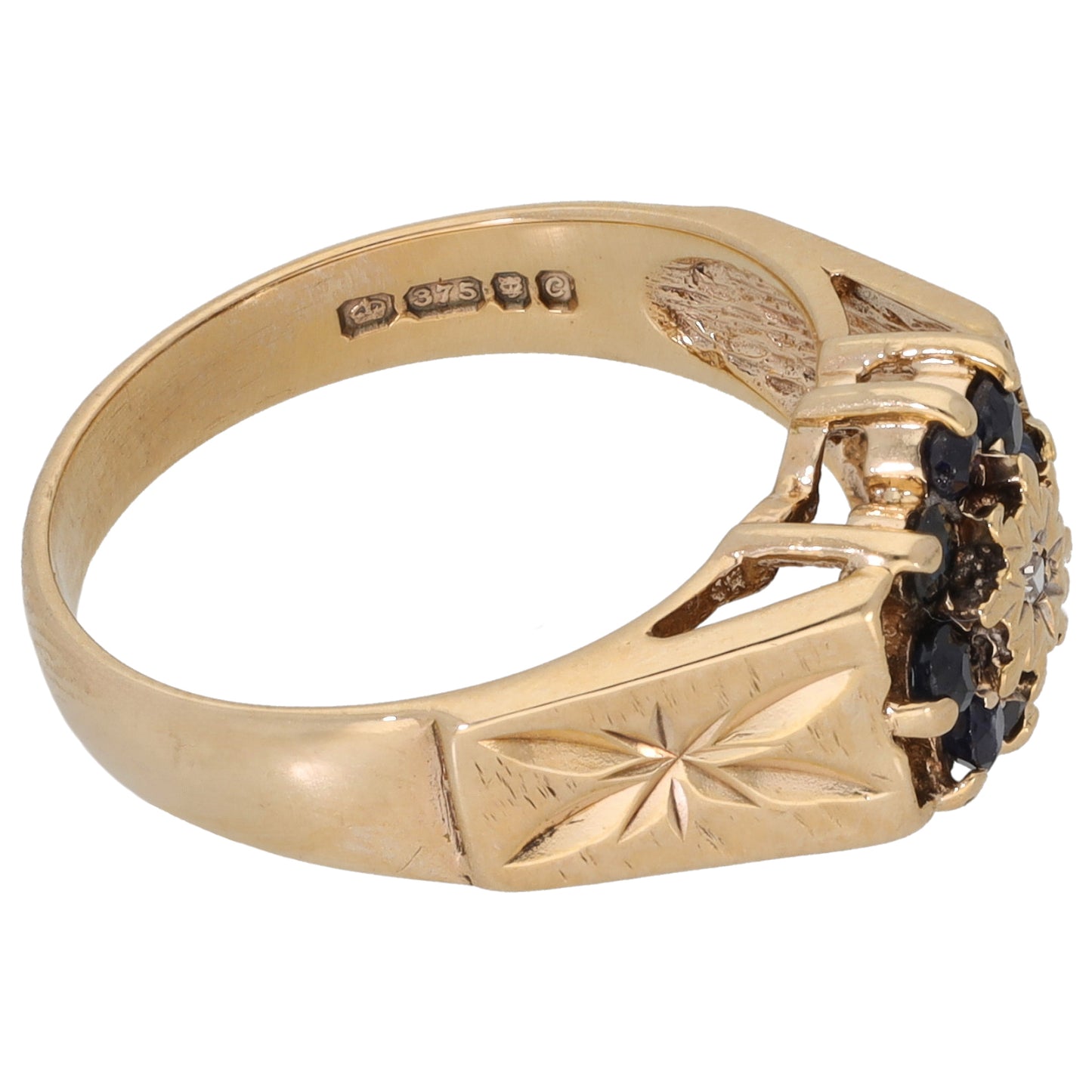 9ct Gold Sapphire & 0.01ct Diamond Cluster Ring Size L