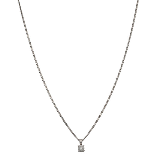 9ct White Gold 0.28ct Diamond Solitaire Pendant With Chain