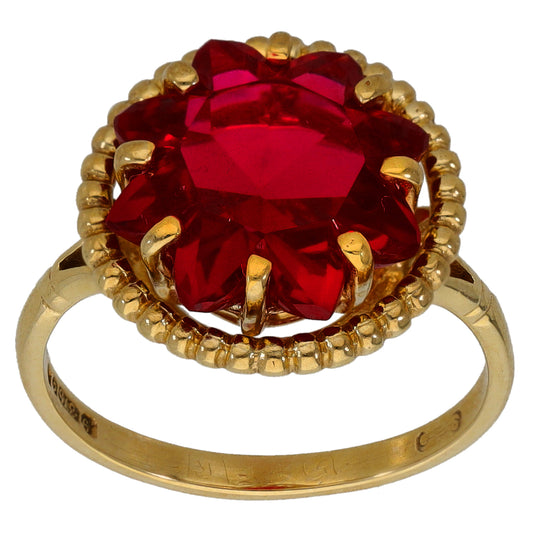 9ct Gold Man Made Ruby Single Stone Ring Size M