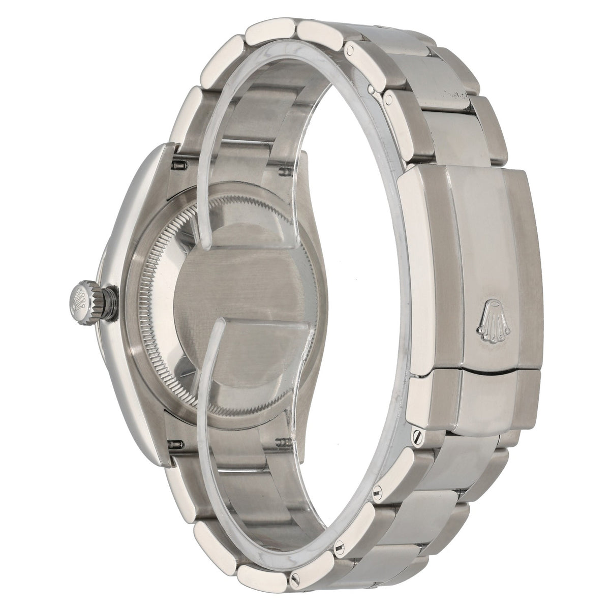 Rolex Datejust 126200, with white dial, silver Roman numeral dials, with stainless steel case and Oyster bracelet, rear image