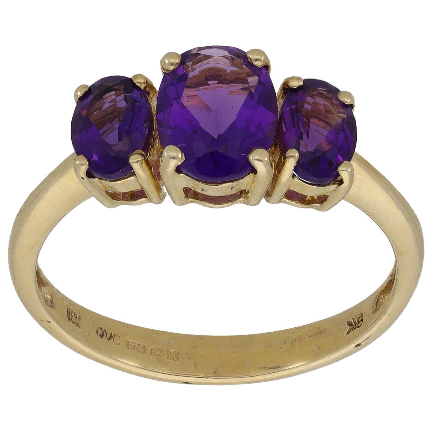 9ct Gold Amethyst Trilogy Ring Size P