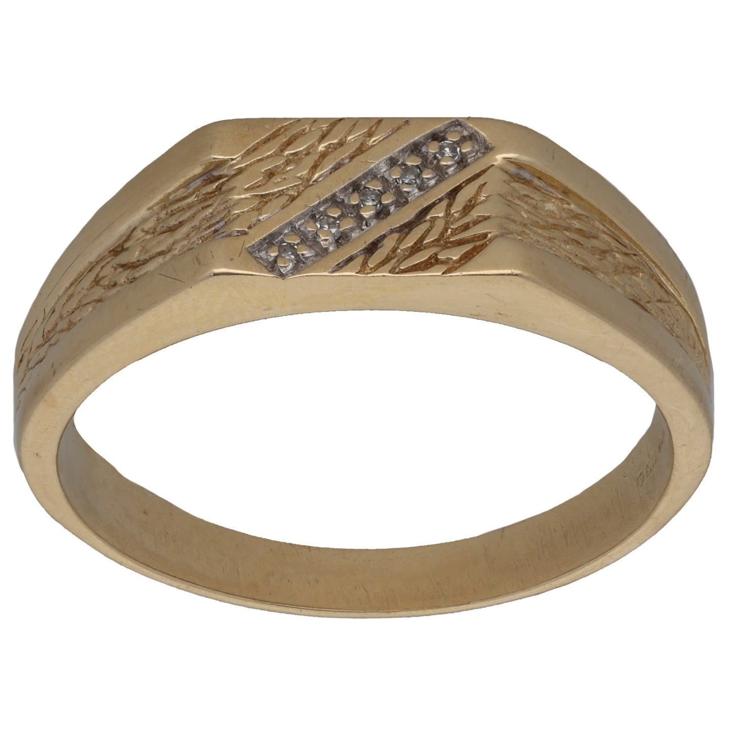 9ct Gold 0.05ct Diamond Patterned Signet Ring Size V