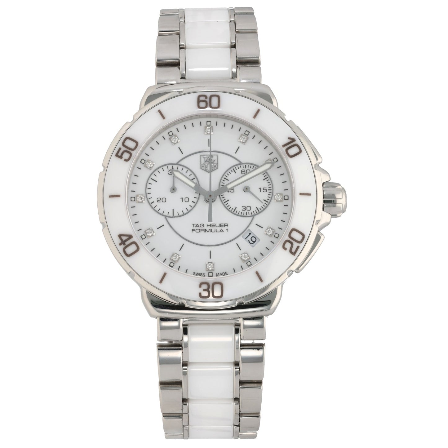 Tag Heuer Formula 1 CAH1211, white dial, stainless steel and ceramic bracelet, diamond hour markers
