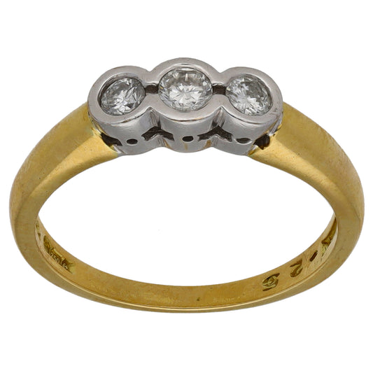 18ct Gold 0.25ct Diamond Trilogy Ring Size M