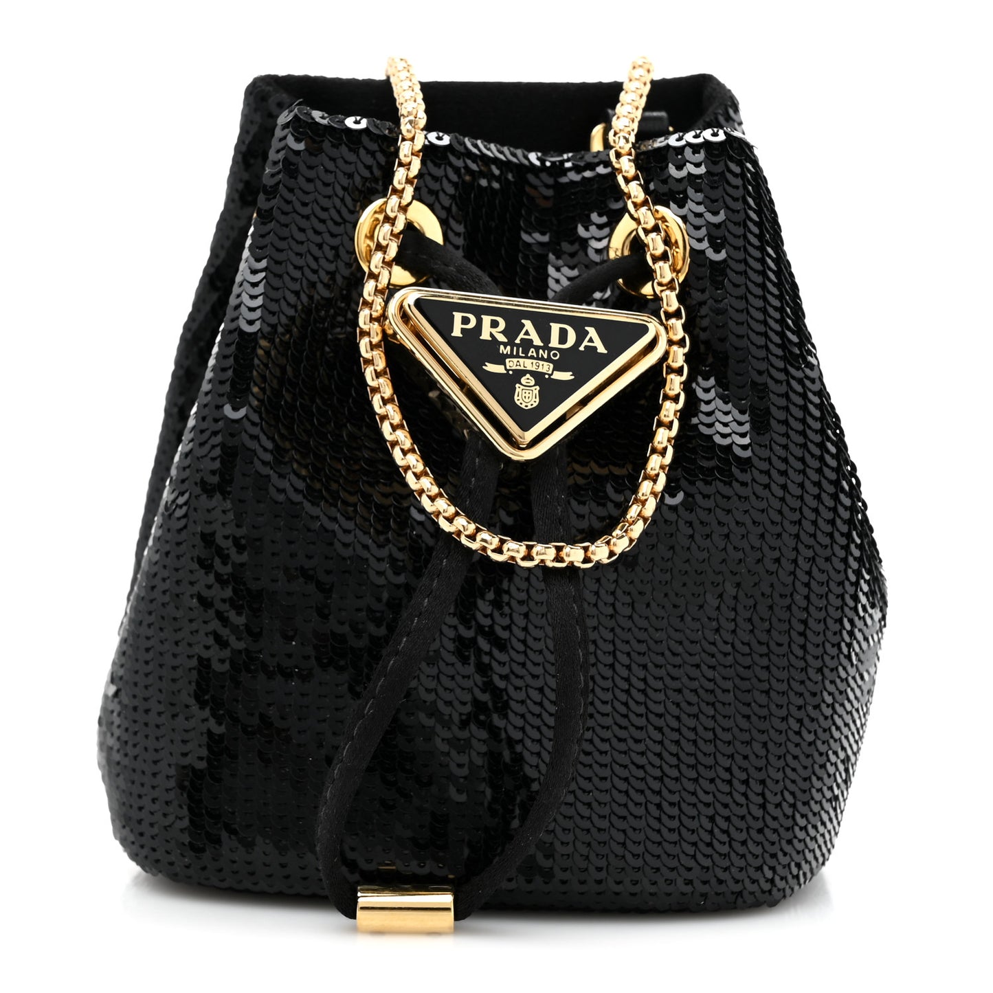 Prada Sequin Satin Triangle Logo Mini Pouch Bag - Black