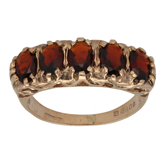 9ct Gold Garnet Half Eternity Ring Size P