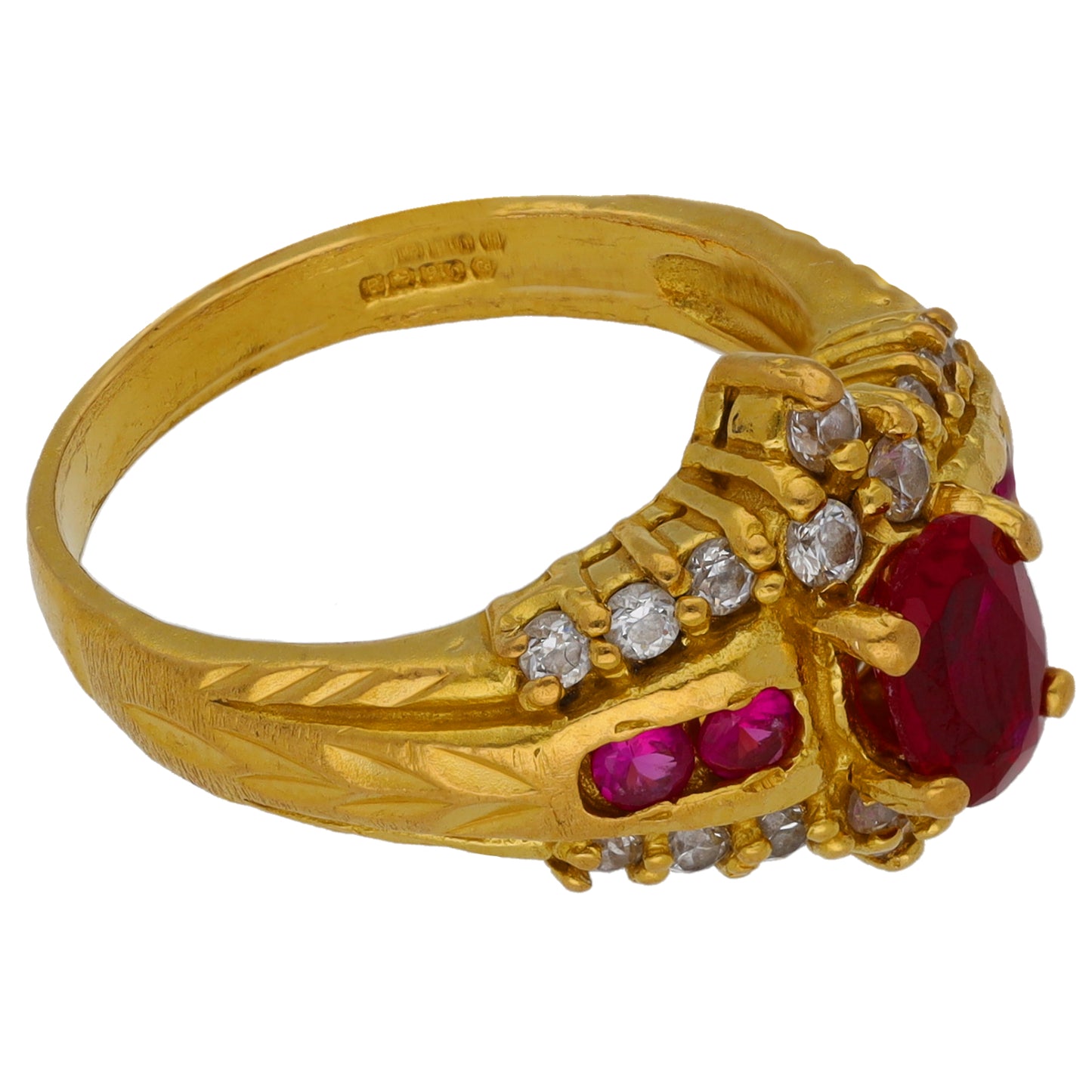 22ct Gold Man Made Ruby & Cubic Zirconia Cluster Ring Size N