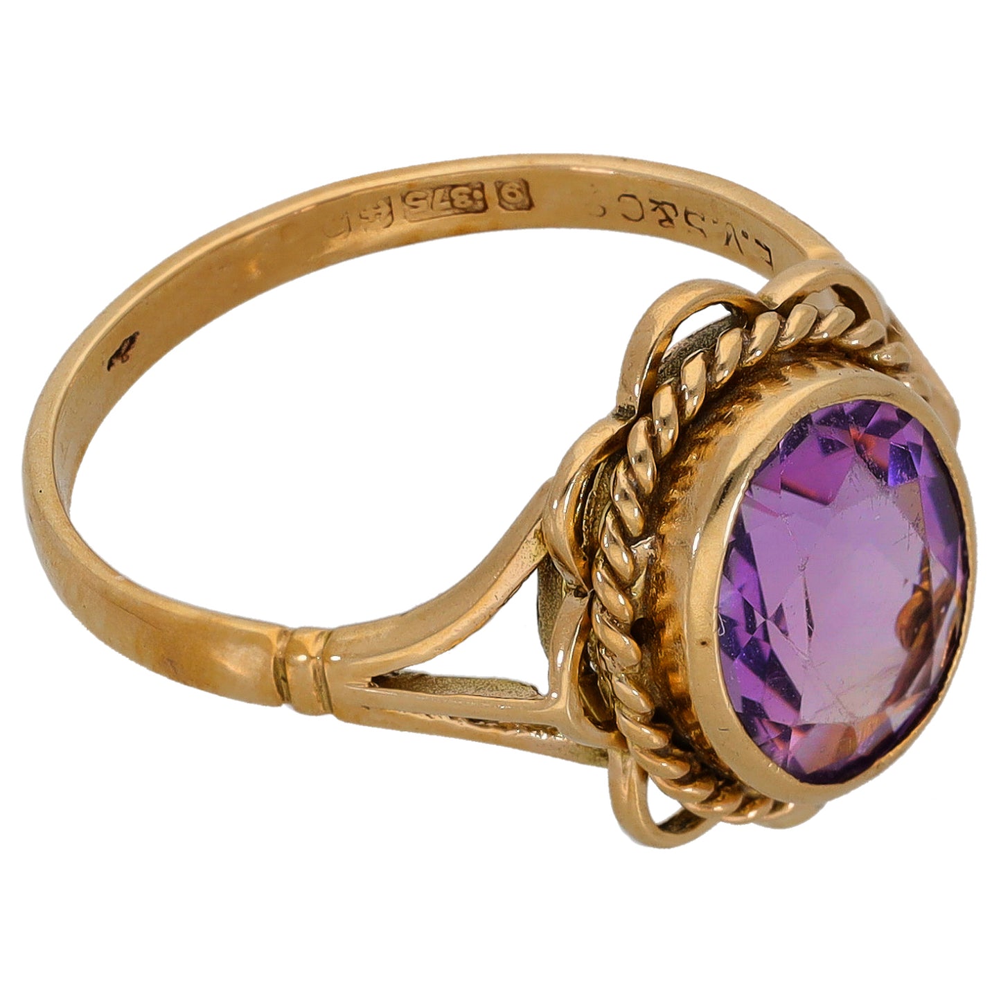 9ct Gold Amethyst Single Stone Ring Size P