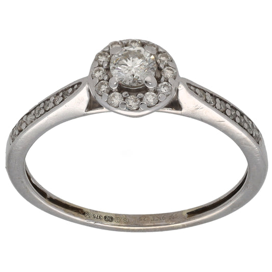 9ct White Gold 0.25ct Diamond Halo Ring Size L