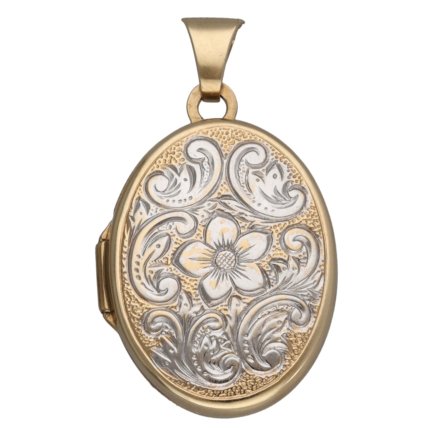 9ct Bicolour Gold Patterned Locket Pendant