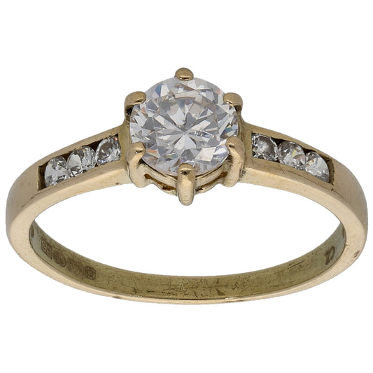 9ct Gold Cubic Zirconia Single Stone Ring with Accent Stones Size Q