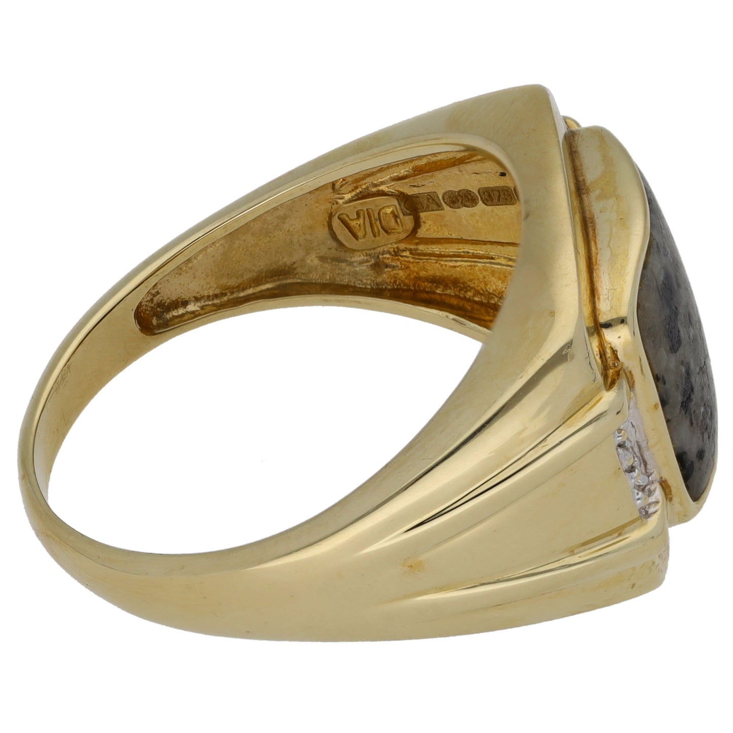 9ct Gold Jasper & 0.01ct Diamond Patterned Signet Ring Size U