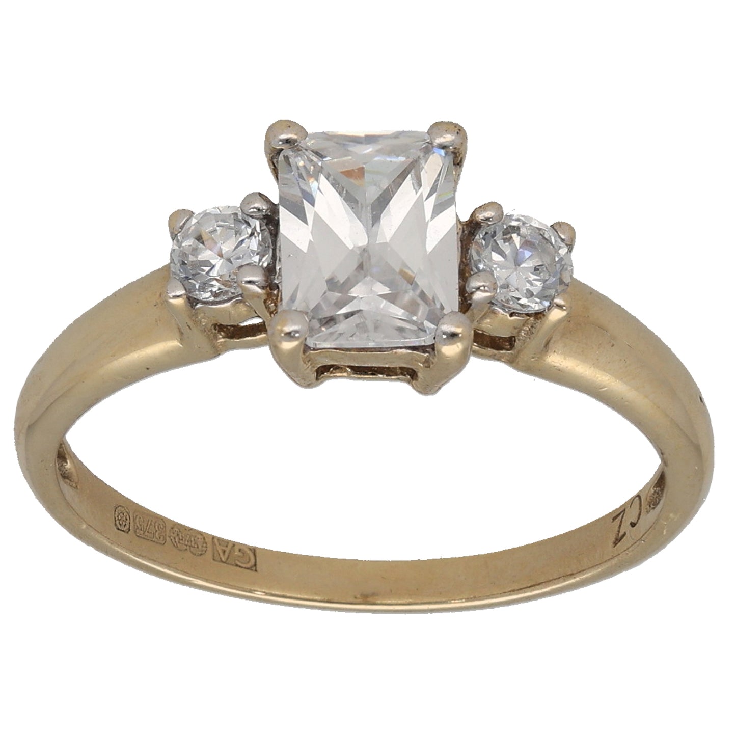9ct Gold Cubic Zirconia Trilogy Ring Size P