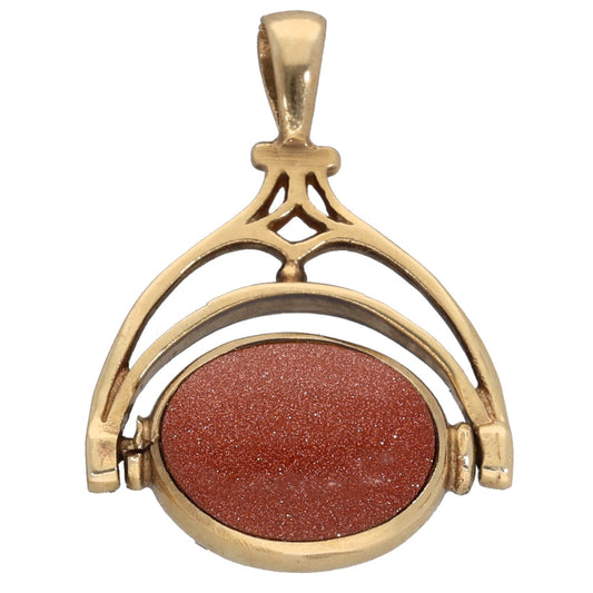 9ct Gold Blue John & Goldstone Fob Pendant