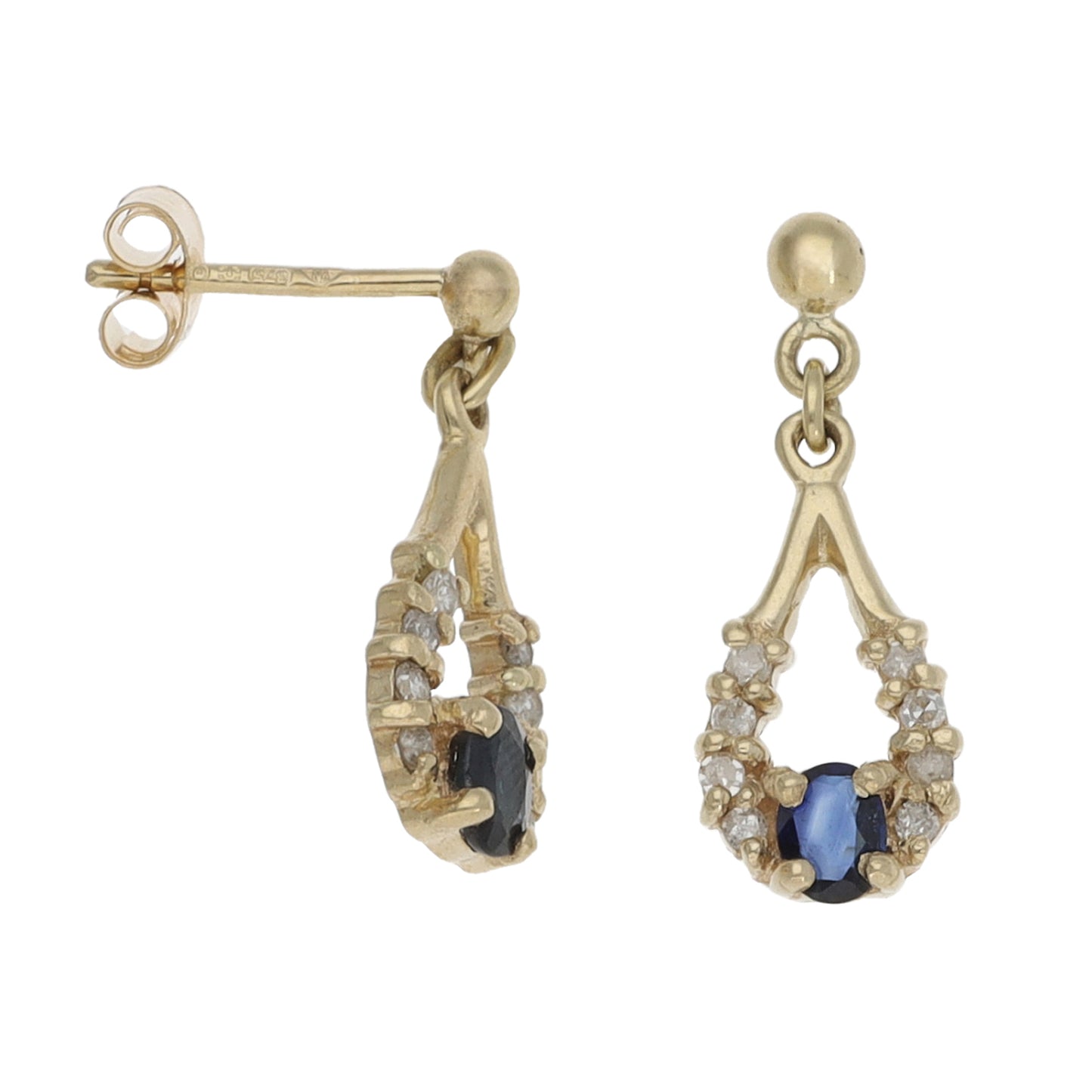 9ct Gold Sapphire & 0.16ct Diamond Drop Earrings