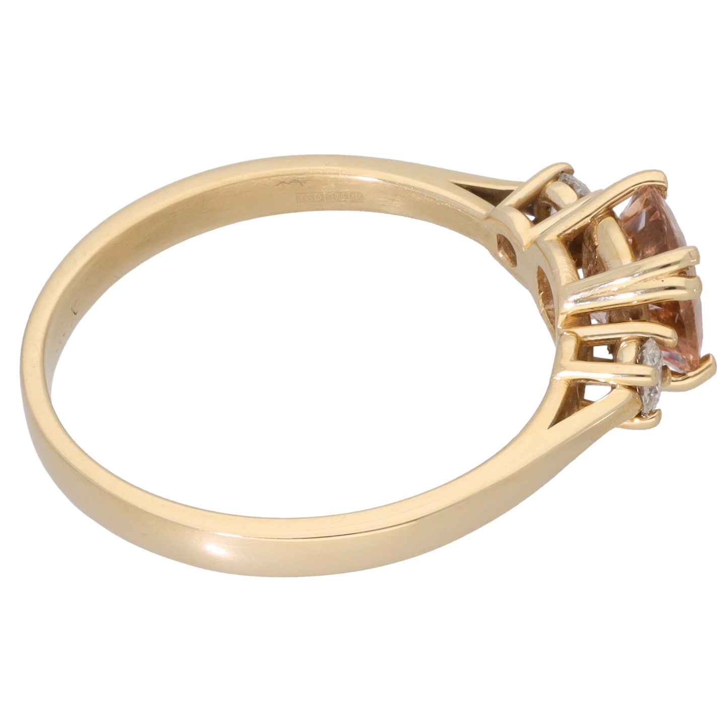 9ct Gold Morganite & 0.20ct Diamond Trilogy Ring Size V