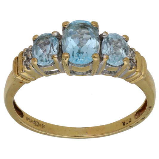 9ct Gold 0.04ct Diamond & Topaz Trilogy Ring Size R