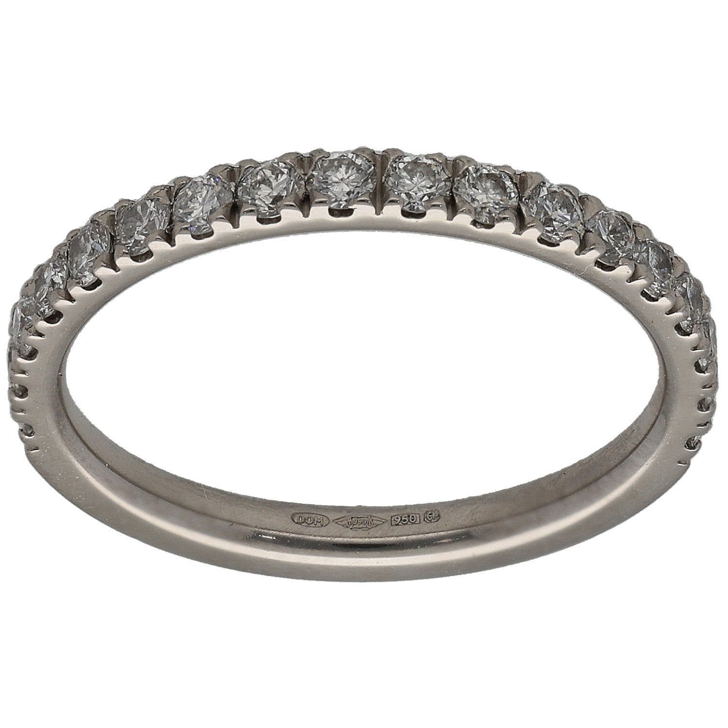 Platinum half eternity ring with round diamonds in a continuous row, size K