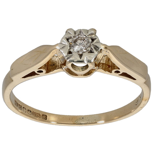 9ct Bicolour Gold 0.06ct Diamond Solitaire Ring Size L