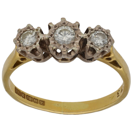 18ct Gold 0.35ct Diamond Trilogy Ring Size O