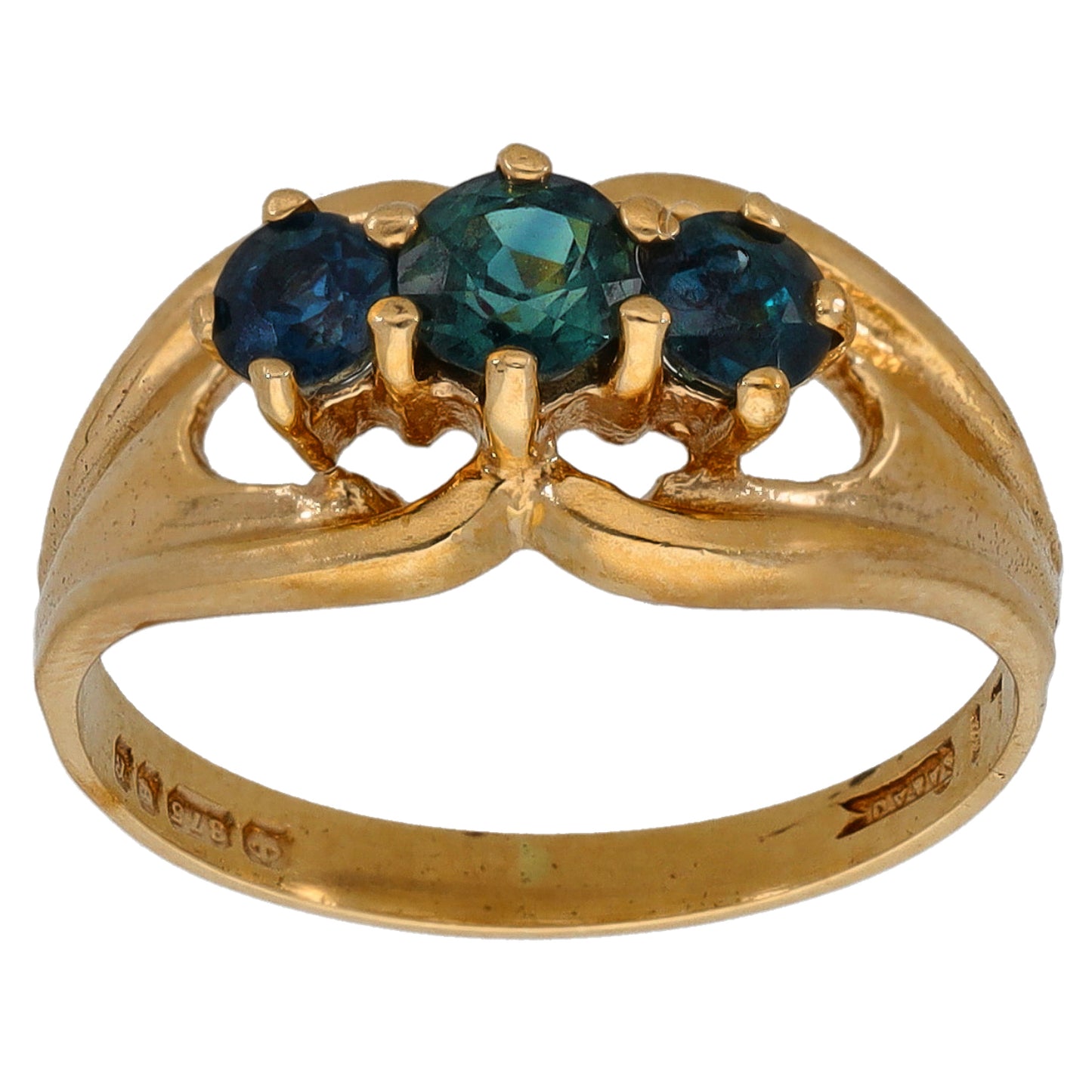 9ct Gold Sapphire Three Stone Ring Size L