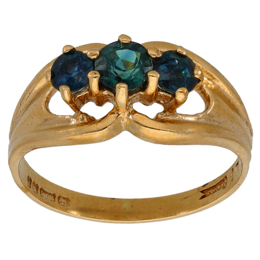 9ct Gold Sapphire Three Stone Ring Size L