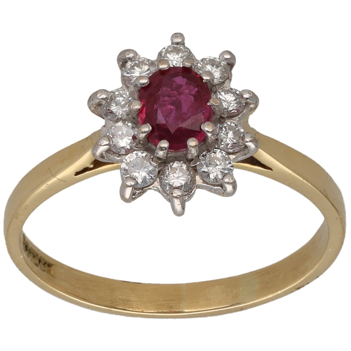 18ct Gold Ruby & 0.40ct Diamond Cluster Ring Size O