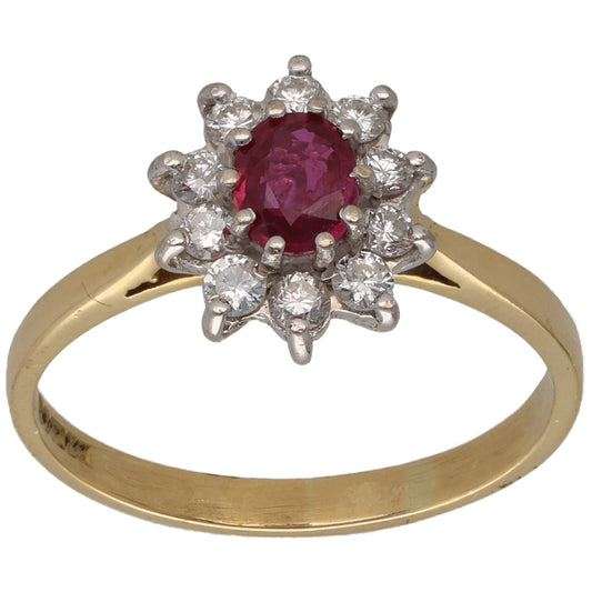 18ct Gold Ruby & 0.40ct Diamond Cluster Ring Size O
