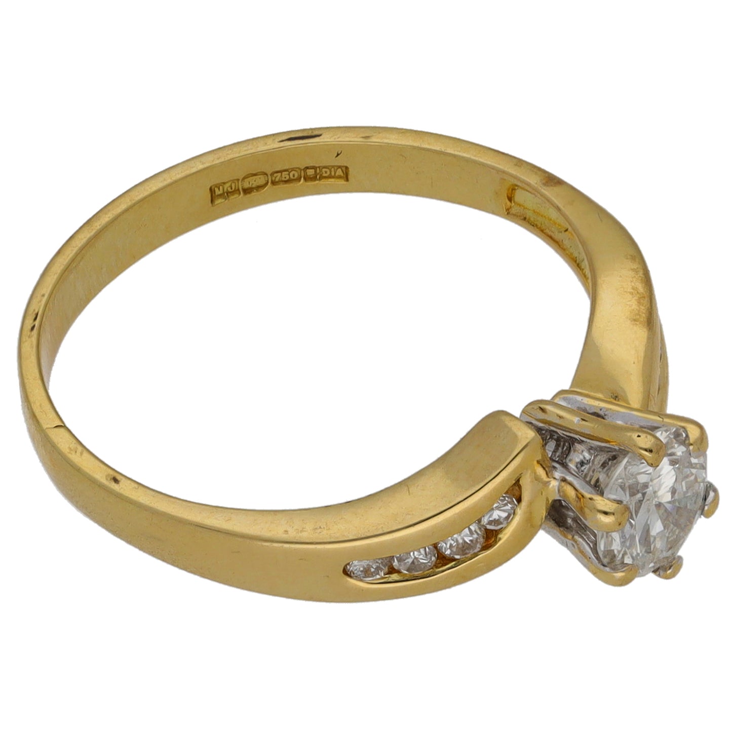 18ct Gold 0.48ct Diamond Solitaire Ring With Accent Stones Size L