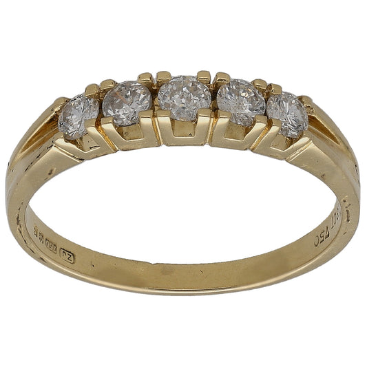 Yellow gold half eternity ring with round diamonds across the top