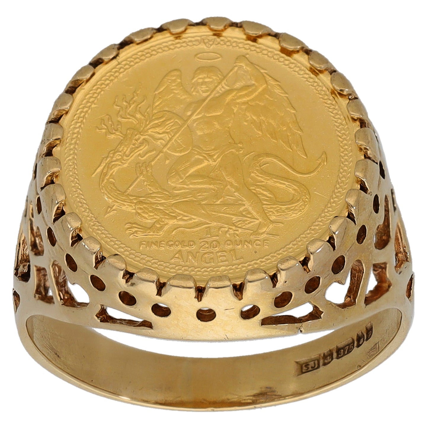 9ct Gold 1/20 OZ Isle Of Man Angel Coin Ring Size N