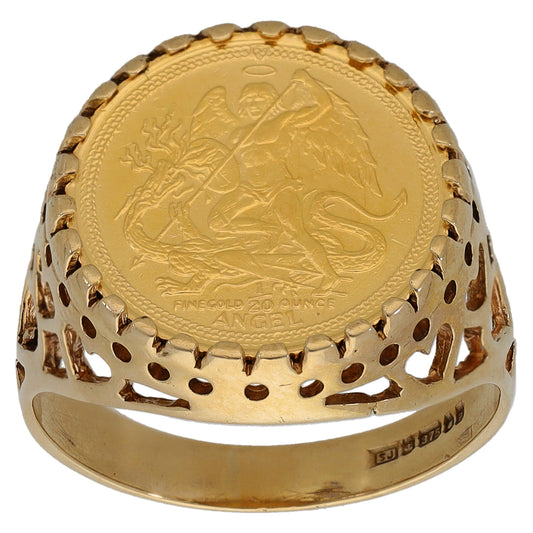 9ct Gold 1/20 OZ Isle Of Man Angel Coin Ring Size N