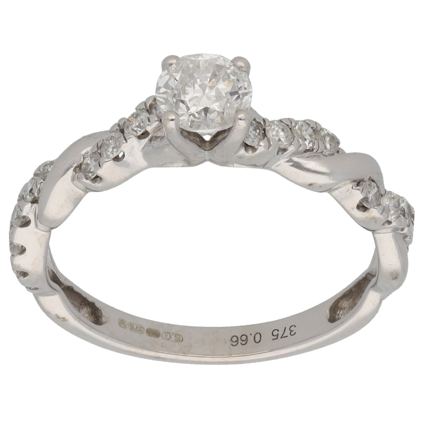 9ct White Gold 0.66ct Diamond Solitaire Ring With Accent Stones Size K