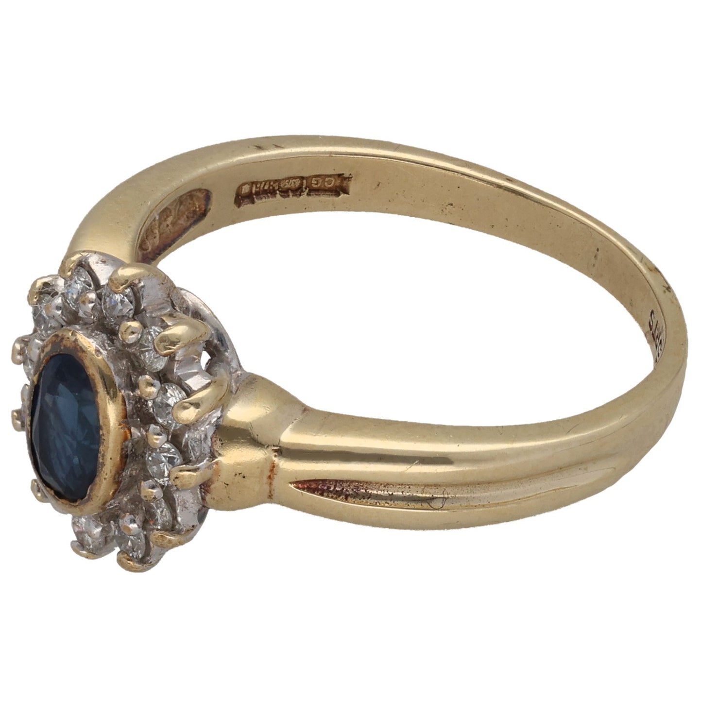 9ct Gold Sapphire & 0.15ct Diamond Dress/Cocktail Ring Size M