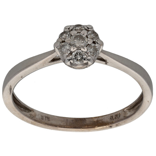9ct White Gold 0.20ct Diamond Cluster Ring Size N